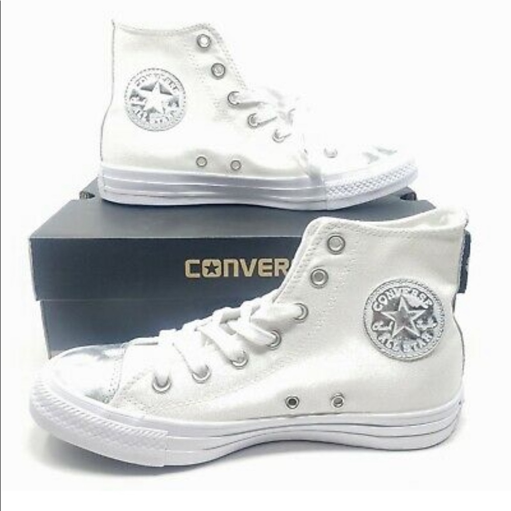Converse CTAS Brush Off Hi Top Womens White Metallic Silver 553304F Size 7.5